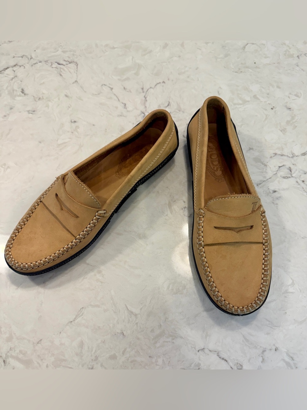 Tod's Beige Suede Penny Loafers